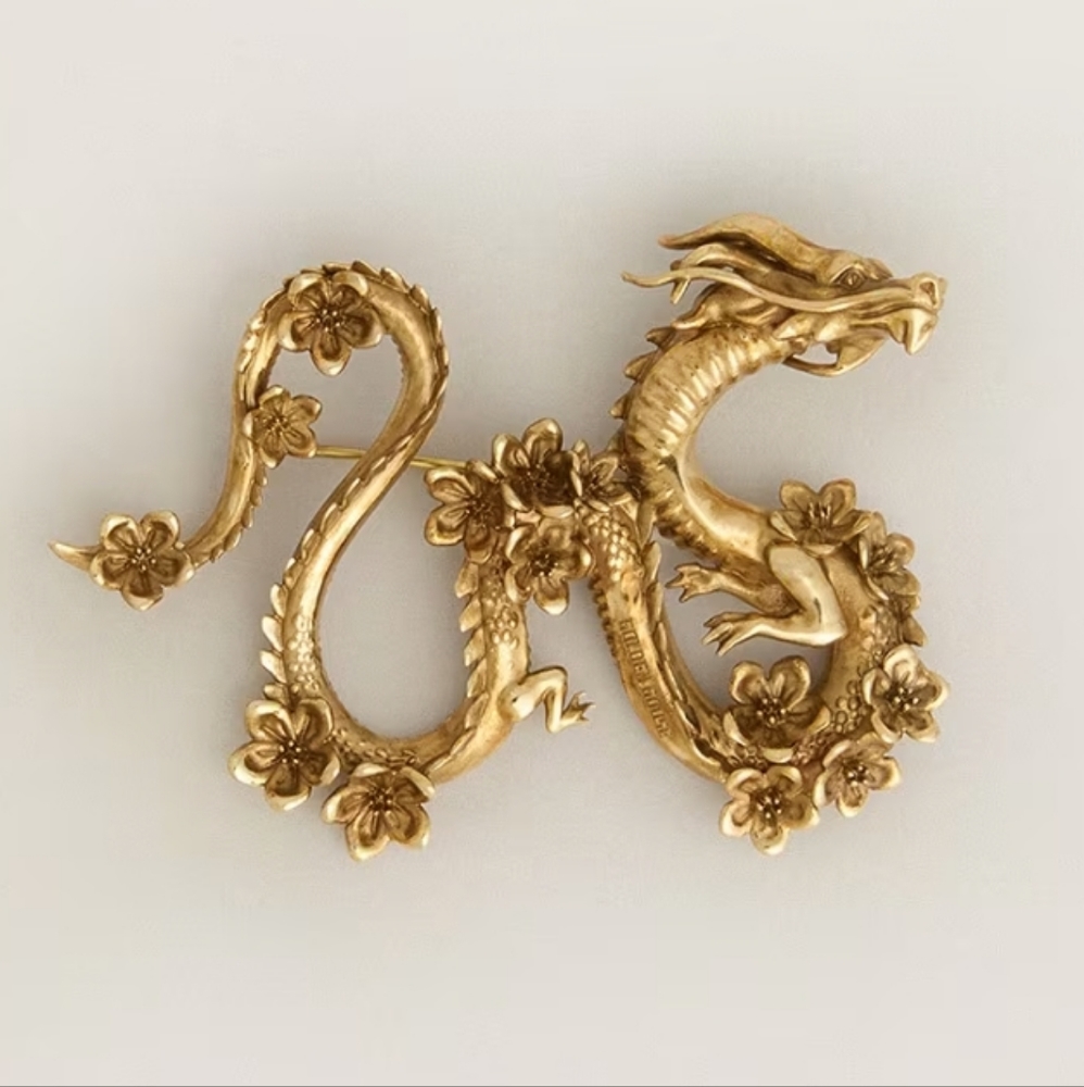 NWT Golden Goose CNY antique gold dragon-shaped pin